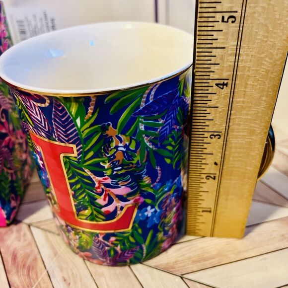 Lilly Pulitzer Initial "L" Ceramic Coffee Mug 14oz Gold Handle New In Box #2229L - Picture 10 of 10